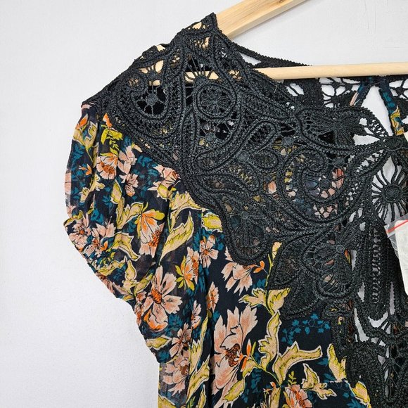 Free People Margot Dress Size XS Floral Blue Lace Detail Mini BNWT - Picture 5 of 14